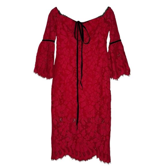 ALEXIS Women's Odette Velvet Necktie Off the Shoulder Lace Dress RED Size Medium - Picture 4 of 9